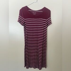 Maurices Wine and White Striped T-Shirt Dress